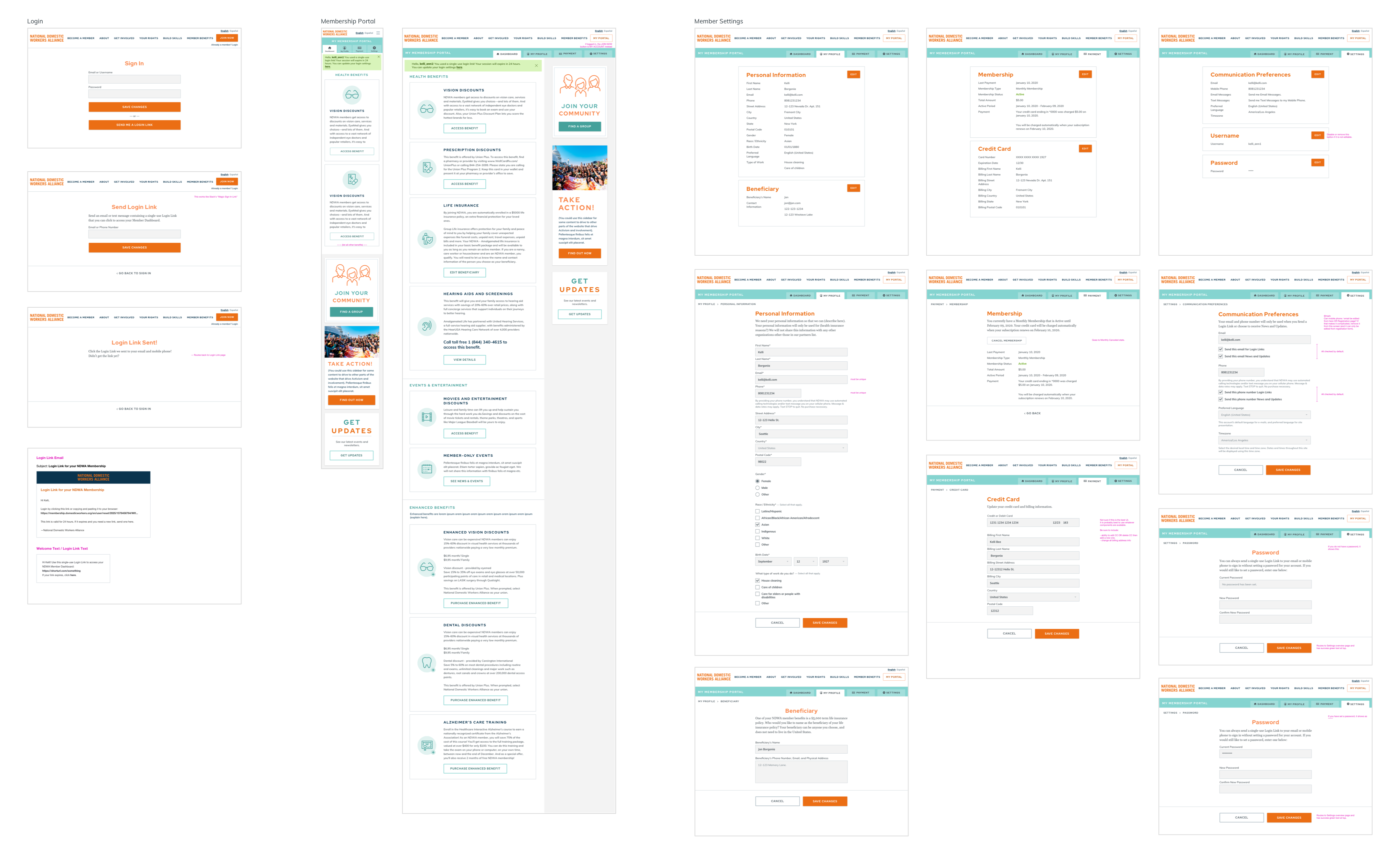 Membership settings and login flow.
